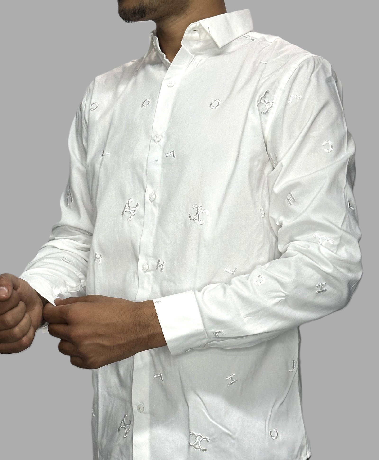 White Slim Fit Printed Casual Shirt